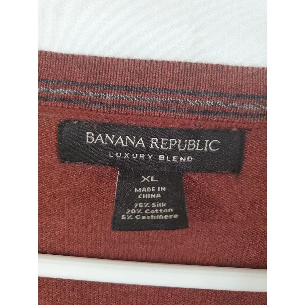 Banana Republic Sweater Mens Extra Large Brown Silk Blend Pullover V-Neck Casual
